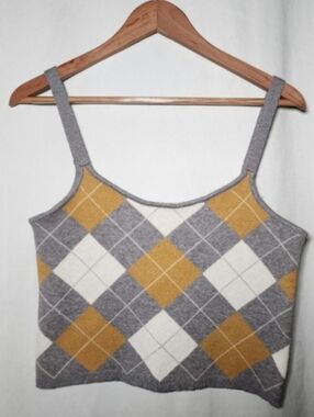 Women's Willow & Wind Argyle Crop Top XL Gray Yellow